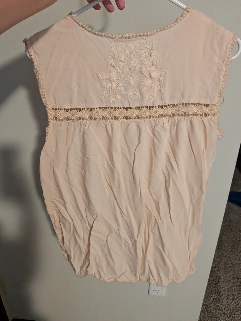 Sleeveless Crochet Detail Peasant Top - Blush Pink